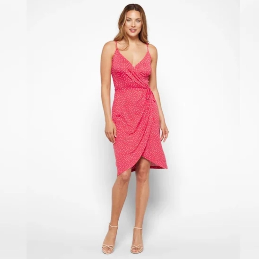 108 41 Hawthorn Annora Faux Wrap Dress Coral Polka Dot Petite Medium Stitch Fix